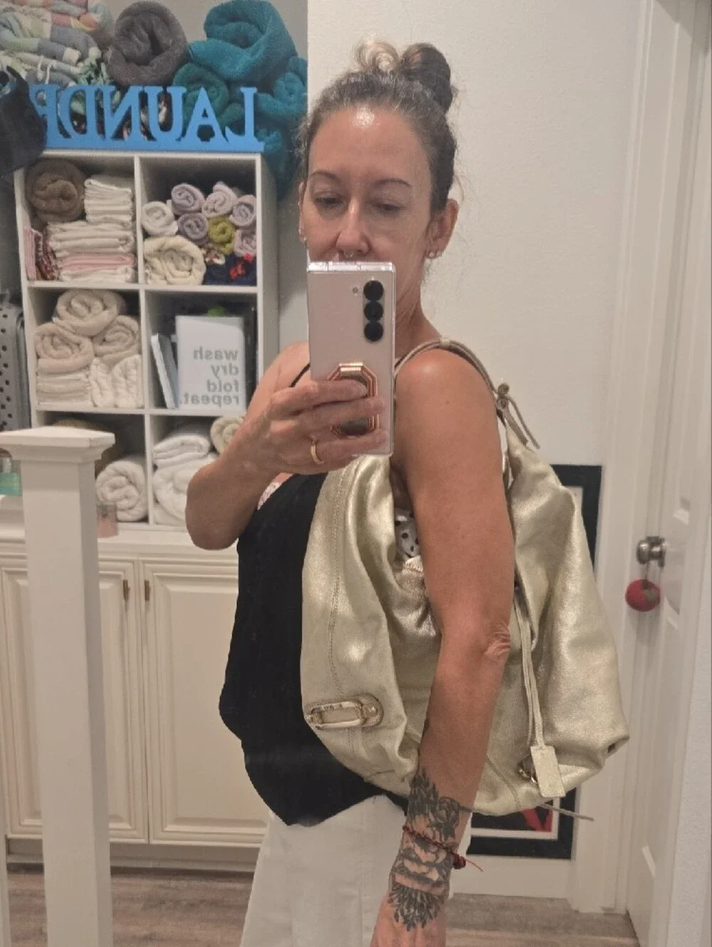 Authentic Jimmy Choo Metallic Gold Leather Hobo Bag